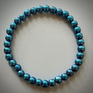 Bright Blue Hematite Handcrafted Bead Bracelet